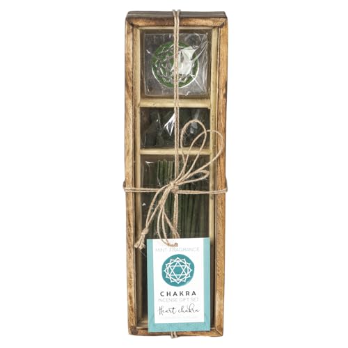 Pacific Giftware Heart Chakra Wooden Incense Gift Set, Mint Scented Incense, Complete Wooden Box with Sticks, Cones, and Holder, Healing Aromatherapy Relaxation Gift for Yoga and Meditation 10" L