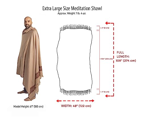 Exotic Meditation Shawl - Large Unisex Prayer Wrap, Oversize Scarf & Versatile Indian Stole Blanket - color: Brown