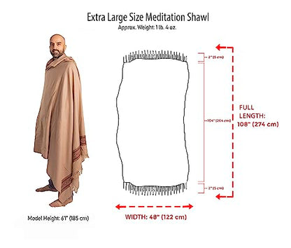 Exotic Meditation Shawl - Large Unisex Prayer Wrap, Oversize Scarf & Versatile Indian Stole Blanket - color: Brown