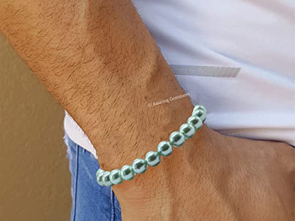 Amazing Gemstone Crystal Bracelet for Women Men's Gifts - Protection Healing Crystal Bracelet - 8mm Gemstone Beaded Stretchable Bracelet Pulseras Para Hombres Mujer Stocking Stuffers Mothers Day Gift (Pistachio Pearl) - color: Pistachio Pearl