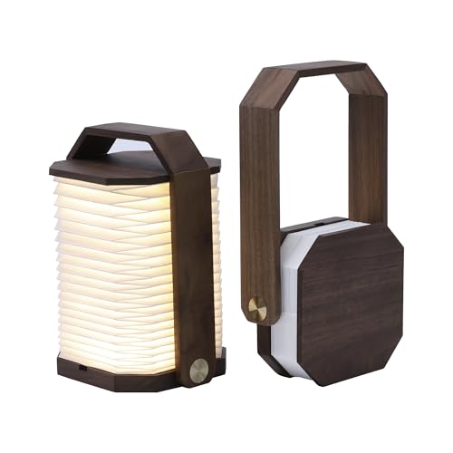 Foldable Japanese Style Lantern, 1200mAh Rechargeable, 4-6H Runtime, 2-in-1 Handheld & Table Lamp, Soft Warm Light, Outdoor Camping Travel Gear, Home Decor & Gift (Walnut) - color: Walnut