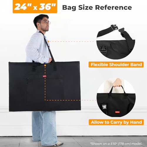 Nicpro Light Weight Art Portfolio Bag, 24 x 36 Inches Waterproof Art Portfolio Case with Shoulder & Handle Carry, for Artwork, Poster, Sketch Drawing, Canvas, Photography, Solar Panel Storage - size: 24 x 36 inches