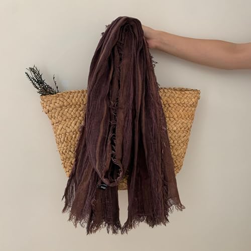 Artistic Retro Cotton And Linen Scarf, Plain Tie Dye Gradient Autumn And Winter New Soft Cotton Shawl - color: Wine Red