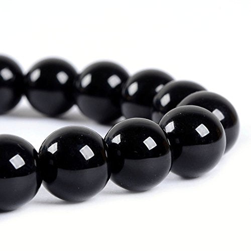 Justinstones Gem Semi Precious Gemstone 8mm Round Beads Stretch Bracelet 7 Inch Unisex - color: Black Agate