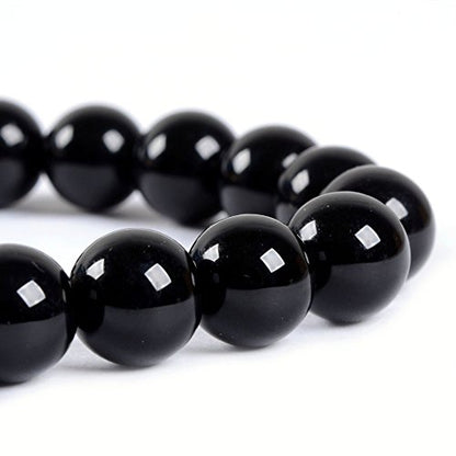 Justinstones Gem Semi Precious Gemstone 8mm Round Beads Stretch Bracelet 7 Inch Unisex - color: Black Agate