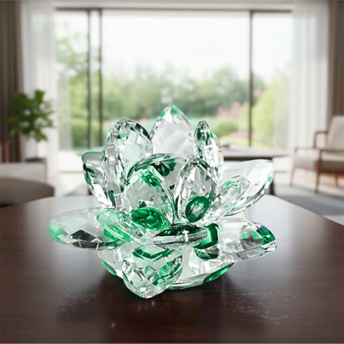 Lotus Flower Figurine,Crystal Lotus Decor Centerpiece,Feng Shui Home Decor for Office Desk Accent in 2.5 Inch - color: Green