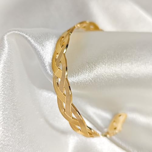 Handmade 925 Sterling Silver Bangle Bracelet Simple Silver/Gold Adjustable Cuff Bangles Durable Stainless Steel bracelet for Men &Women Daily Jewelry Gift for Anniversary Birthday Gift - color: gold01