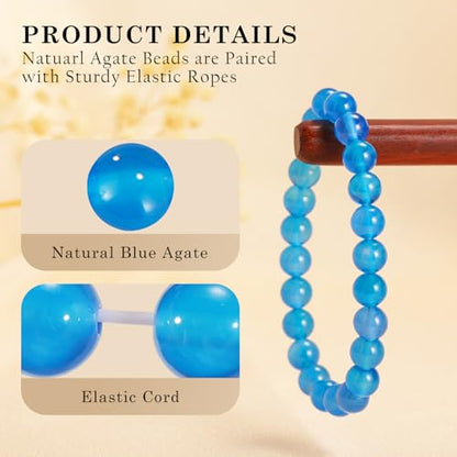 Agate Round Beaded Bracelet for Women Men Natural Agates Stone Healing Bracelets Stretch Elastic Handmade Polished Gemstone Beads Bracelet