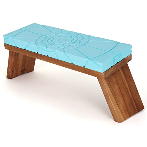 Teak Meditation Bench - Meditation Seat - Meditation Stool - Kneeling Meditation Chair - Portable Folding Meditation Bench - Seiza Yoga Meditation Bench - Prayer Bench (Sky Blue/Teak) - color: Sky Blue / Teak