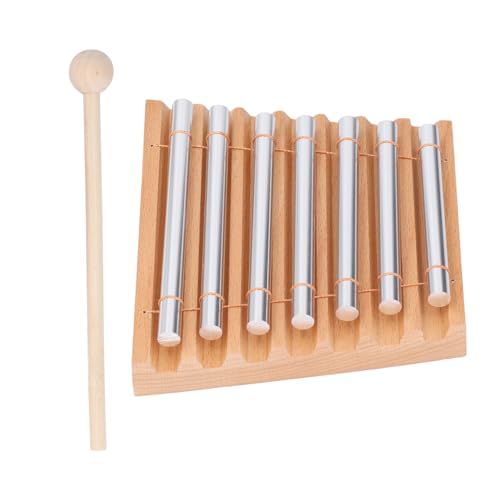 7 Tones Hand Chime with Mallet, Sturdy Beech Wood and Aluminum Alloy Construction, Meditation Chime Bell for Sound Healing, Mindfulness Practice and Percussion Musical Instrument