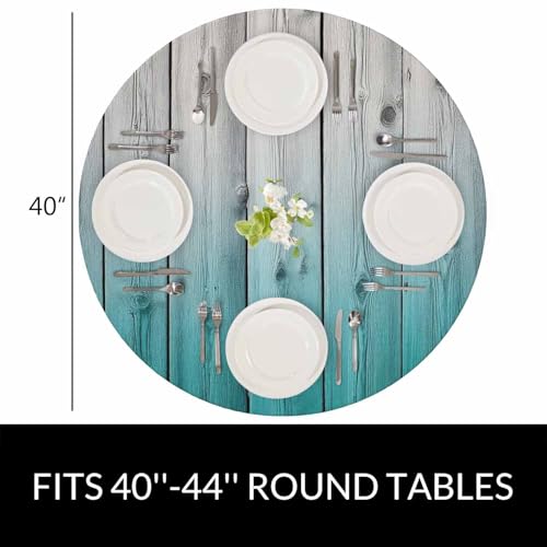 Plank Round Table Cloth Rustic Antique Teal Blue Aged Wooden Elastic Edged Table Cover Fade and Stain Resistant Table Cloths Easy to Clean Fits Tables 40-44" Diameter - color: Plank
