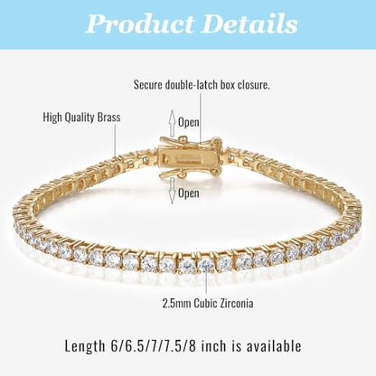 2.5mm Tennis Bracelet, 2.5mm Thin 18K White Gold Plated Cubic Zirconia Tennis Bracelet for Women - color: Gold Plated, size: 2.5mm 7 inch