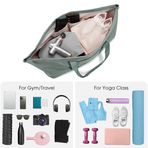 Large Yoga Mat Bag with Shoes Compartment and Wet Pocket Ladies Pilates Gym Tote Bag with Yoga Mat Holder Strap for Women Men Workout Carrier Stuff Accessories - color: Greenish Grey