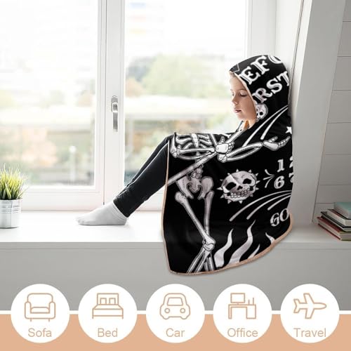 Skull Skeleton Witch Board Tarot Black Art Large Size Comfortable Hooded Blanket, Warm Blanket 60"x80" - color: Skull Skeleton Witch Board Tarot Black Art, size: 60"x80"