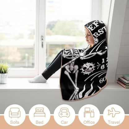 Skull Skeleton Witch Board Tarot Black Art Large Size Comfortable Hooded Blanket, Warm Blanket 60"x80" - color: Skull Skeleton Witch Board Tarot Black Art, size: 60"x80"