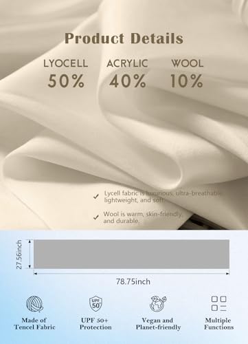 Women's Wool Blend Travel Scarf Lightweight Breathable Wrap Pashmina Airplane Blanket Shawl - color: Beige