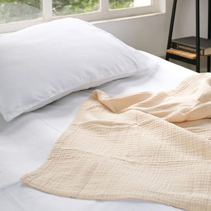 Salt Earth 100% Cotton Muslin Throw Blanket Gauze Blanket 50"X70" Throw 4 Layered for Couch, Bed, Living Room, Home, Lightweight & All Season, Blankets & Throws, Easy wash, Skin Friendly (Parchment) - color: Parchment, size: 50"X70" Large Throw