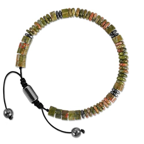 VIBILIA Healing Crystal Bracelets Beaded Bracelets for Men Women Natural Stone Adjustable Bracelets Unique Gifts for Father Son Grandfather Brother Friend - color: Unakite
