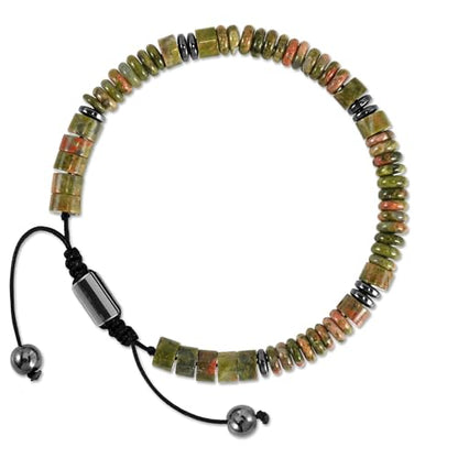VIBILIA Healing Crystal Bracelets Beaded Bracelets for Men Women Natural Stone Adjustable Bracelets Unique Gifts for Father Son Grandfather Brother Friend - color: Unakite