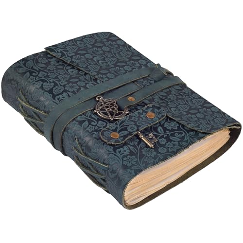 LEATHER VILLAGE Handmade Leather Bound Floral Embossed Journal for Women- Medium | 260 Pages Blank of Vintage Paper Writing, Sketchbook, Notebook - Turquoise - 7X5 Inches - color: Turquoise, size: 7 inches X 5 inches