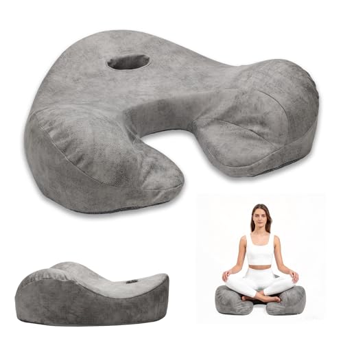 Memory Foam Meditation Cushion for Floor Sitting, 23" Wide Floor Pillow with Foot Rest, 8" Thick Cross-Legged Yoga Seat for Adults, Mindfulness & Relaxation, Grey