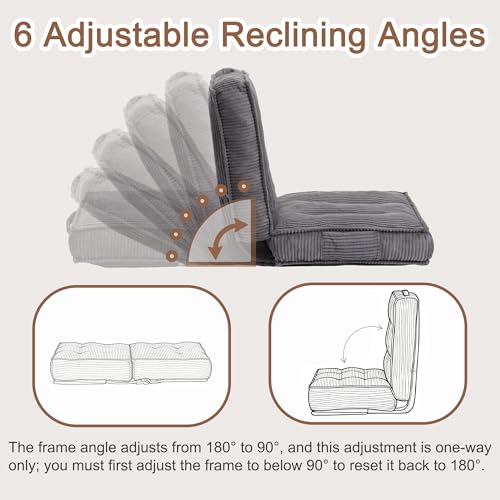 Adjustable Floor Chair with Back Support, 6-Position, Folding Japanese Meditation Tatami Chair, Comfy Gaming Chairs for Adults, Accent Sofa Reading Chairs, Living Room, Bedroom, Dark Grey - color: Dark Grey