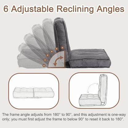 Adjustable Floor Chair with Back Support, 6-Position, Folding Japanese Meditation Tatami Chair, Comfy Gaming Chairs for Adults, Accent Sofa Reading Chairs, Living Room, Bedroom, Dark Grey - color: Dark Grey