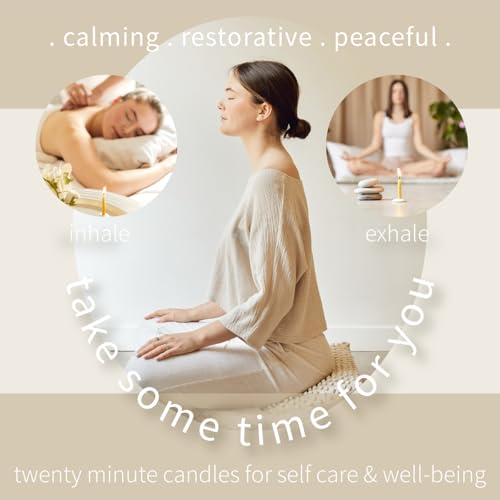 Signature Collection - Meditation Candle Set (Folk) by Cotton & Grey - 12 Pure Beeswax Twenty Minute Candles with Ceramic Holder for Meditation, Relaxation and Mindfulness