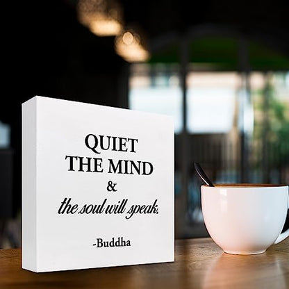Quiet The Mind And The Soul Will Speak Sign,Inspirational Wood Block Box Plaque Sign Desk Decor for Home Yoga Room Meditation Space Shelf Table Decorations - style: Quiet The Mind
