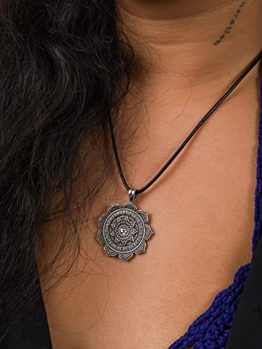 HAQUIL Mandala Flower of Life Necklace, Buddhist Lotus Flower Om Mandala Pendant, Faux Leather Cord - color: S02