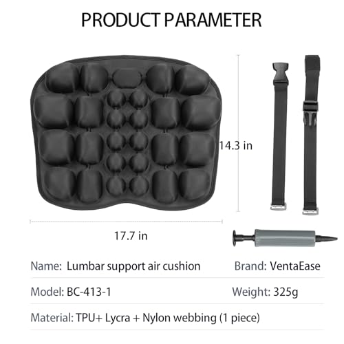 Lumbar Support Pillow for Car & Office Chair - Tailbone Pain Relief Air Seat Cushion for Driver, Wheelchair, Airplane Seat, Travel