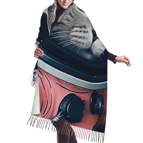 Astronaut Sitting in Yoga Chakra Scarf for Women Warm Soft Scarves Fashion Fringed Shawl Casual Tassel Blanket Scarf - color: Astronaut Cat Fish