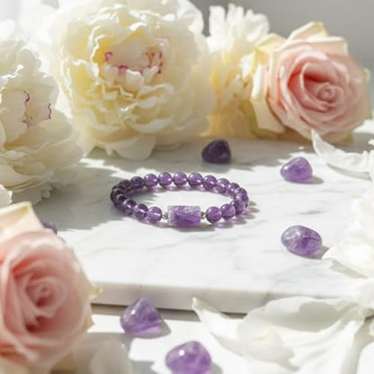 The Alchemist's Arcanum Adjustable Beaded Wrist Accessory for Men and Women, Stretch Fit Stone Bead Jewelry for Daily Wear and Gifting - color: Amethyst with a Natural Chunk
