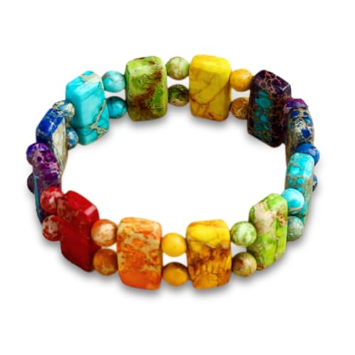 Yomisa Boho Beaded Bracelets for Women,Natural Chakra Turquoise Stone Jasper Bead Bracelet for Womens,Bohemian Handmade Stretch Beads Friendship Bracelets,Healing Trendy Western Jewelry Gifts - color: Chakra