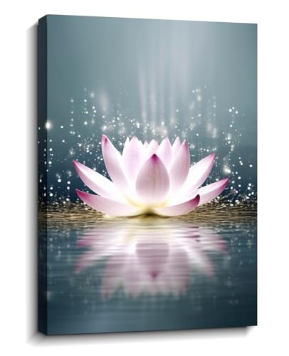 Lotus Wall Art Zen Canvas Prints Pink Flower Bloom on Water Pictures Calm Relax Poster Spiritual Painting Framed Artwork for Bathroom Living Room Home Decor Ready to Hang(Zen-7,12.00"x18.00") - color: N - Pink Lotus, size: 18"L x 12"W