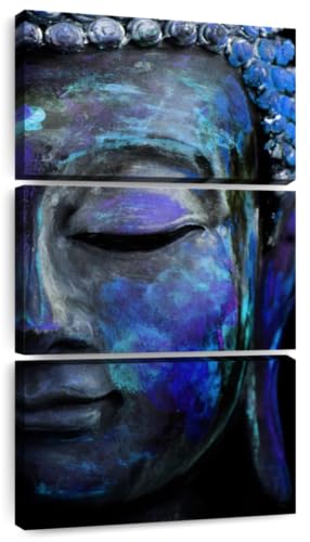 ElephantStock - Blue Meditating Buddha Canvas Wall Art, Blue Buddha Art For Bedroom, 3 Piece Zen Wall Decor, Modern Decor Painting - 21" X 44" - color: Blue Meditating Buddha Multi Piece, size: 44"L x 21"W