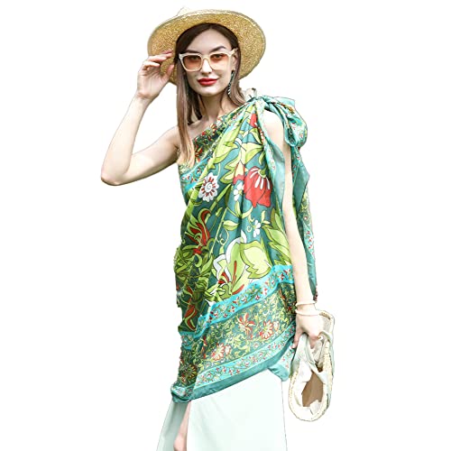 100% Mulberry Extra Large Silk Pashmina Scarf Shawls And Wraps For Women Evening Dress Summer Travel Floral Blanket - color: Emerald Bloom Harmony