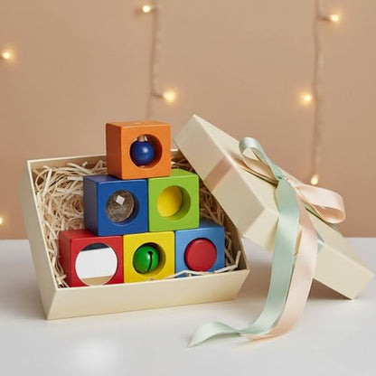 HABA Discovery Wooden Blocks - 6 Colorful Cube Building Blocks with Unique Effects for Ages 1 and Up (Made in Germany)