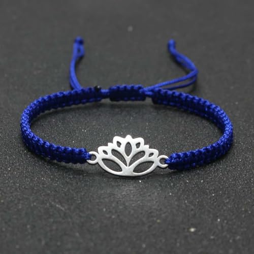 Lotus Symbol Bracelet for Women - Adjustable Cord, Silver Pendant, Spiritual Jewelry Gift - style: Azure Blue