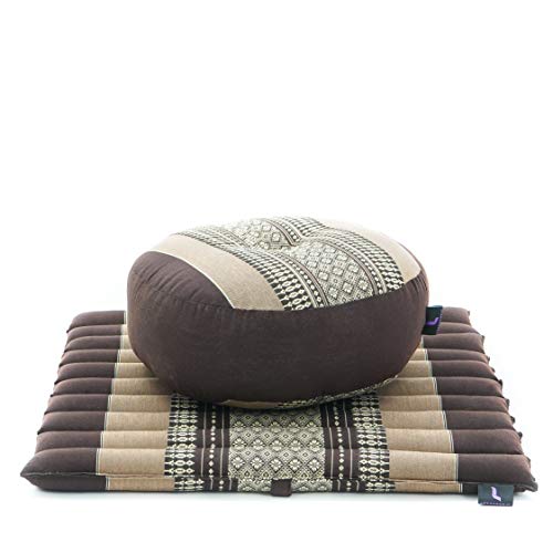 Leewadee Meditation Cushion Set – 1 Small Zafu Yoga Pillow and 1 Small Roll-Up Zabuton Mat Filled with Kapok - color: Sf10 - Brown