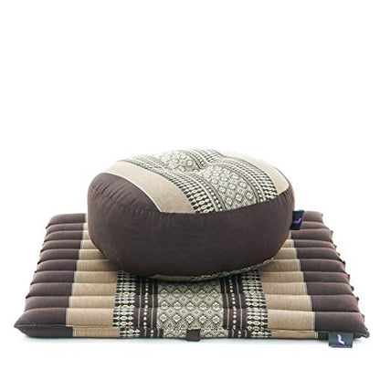 Leewadee Meditation Cushion Set – 1 Small Zafu Yoga Pillow and 1 Small Roll-Up Zabuton Mat Filled with Kapok - color: Sf10 - Brown