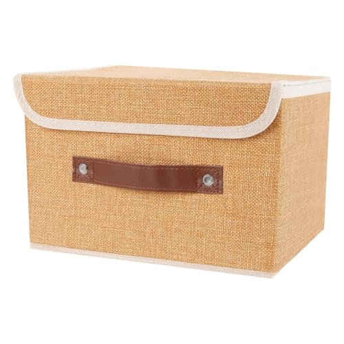 Small Storage Bin with Lid Storage Boxes,Collapsible Linen Storage Basket Container with Lid Storage Cube for Organizing Closets(Light brown)