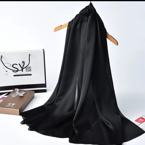 100% Mulberry Silk Long Scarf for Women Large Shawls for Headscarf and Neck- Oblong Hair Wraps with Gift Packed - color: Solid Color-black