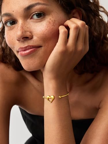 U7 Unisex Simple Cuff Bracelet 18K Real Gold Platinum Plated Fine Bracelets Fashion Jewelry Open Bangle Cuff Bracelets, Twisted or Heart Style - color: F.Heart End-18K Gold