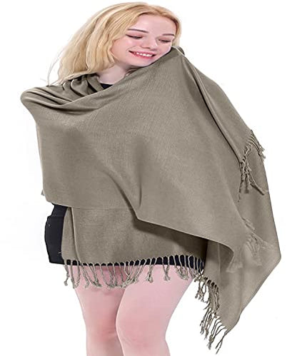 CJ Apparel Solid Color Tassels Design Nepalese Shawl Scarf Wrap Stole Throw Head Wrap Pashmina Gift Hand Made in Nepal New - color: Light French Beige
