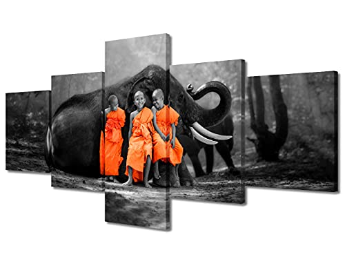 Wall Decorations for Living Room Elephant Wall Art 5 Piece Modern Black and White Posters and Prints Zen Buddhist Home Decorations for Living Room Framed Gallery-wrapped Ready to Hang (50''Wx 24''H) - color: Artwork-08, size: 50''Wx24''H