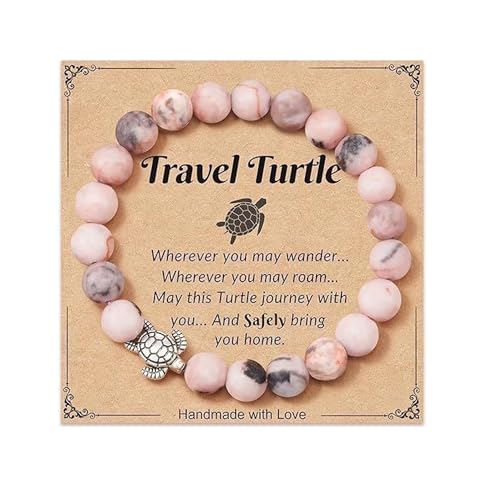 Caiyao 8mm Pink Zebra Natural Stone Sea Turtle Bracelets Healing Crystal Beaded Stretch Bracelets for Women Men Best Friend Friendship Inspirational Relaxation Jewelry Teacher Appreciation Gifts - style: StyleD