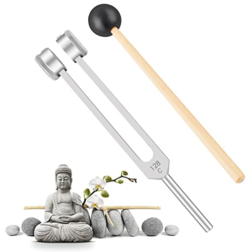 EastRock 128 Hz Tuning Fork with Silicone Hammer and Cleaning Cloth Instrument Teaching Medical Equipment Meditation Relaxation Sound Therapy Instrument - size: 128HZ