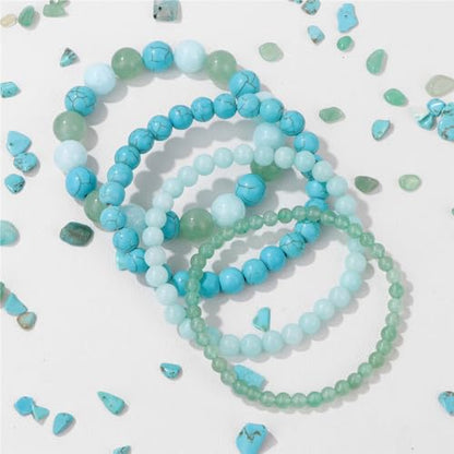 4pcs Beaded Bracelets for Women,Natural Healing Crystal Gemstones Bracelet,Anxiety Stress Relief Bracelet Handmade purple Jewelry Gifts for Women - color: Green Aventurine&Amazonite&Green Turquoise