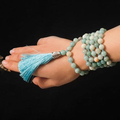 108 Mala Beads Natural Stone Japamala Yoga Prayer Rosary Meditation Hand Knotted Beaded Tassel Necklace for Women Men